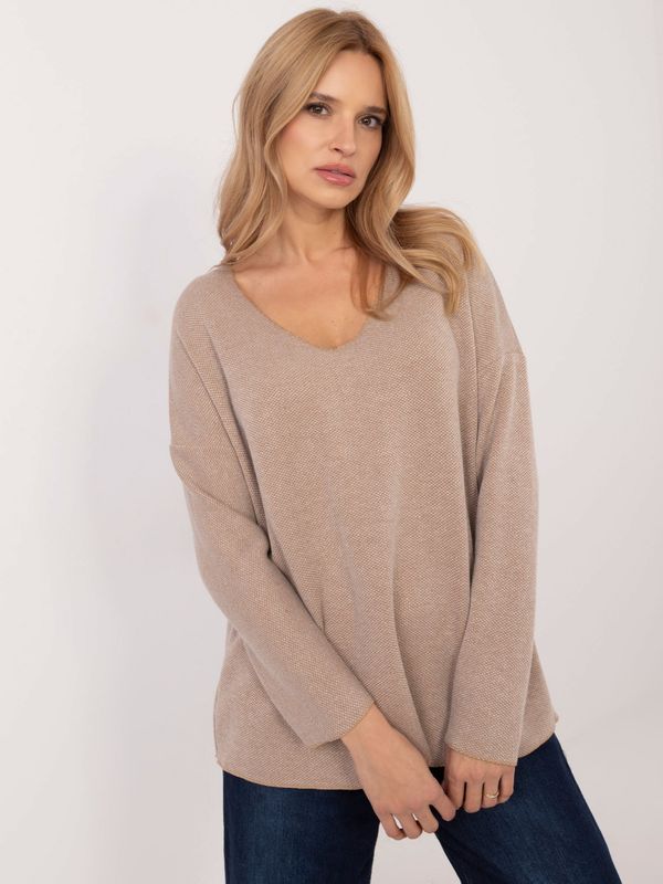 Fashionhunters Beige oversize sweater with shiny thread