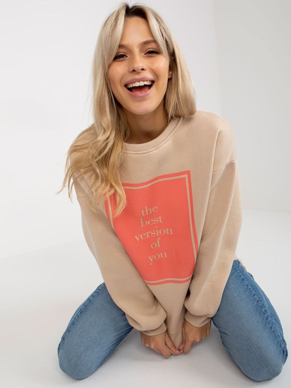 Fashionhunters Beige oversize sweatshirt with print