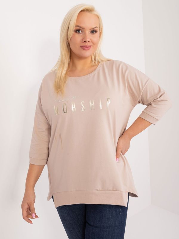 Fashionhunters Beige plus size blouse with inscription