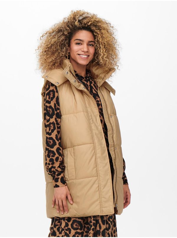 Only Beige quilted vest with detachable hood ONLY Demy - Ladies