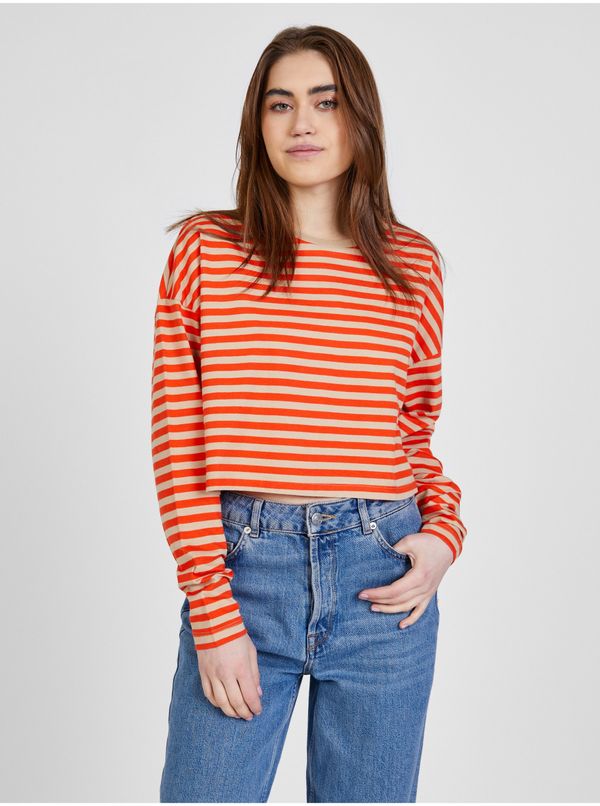 Noisy May Beige-Red Women Striped Cropped T-Shirt Noisy May Frida - Women