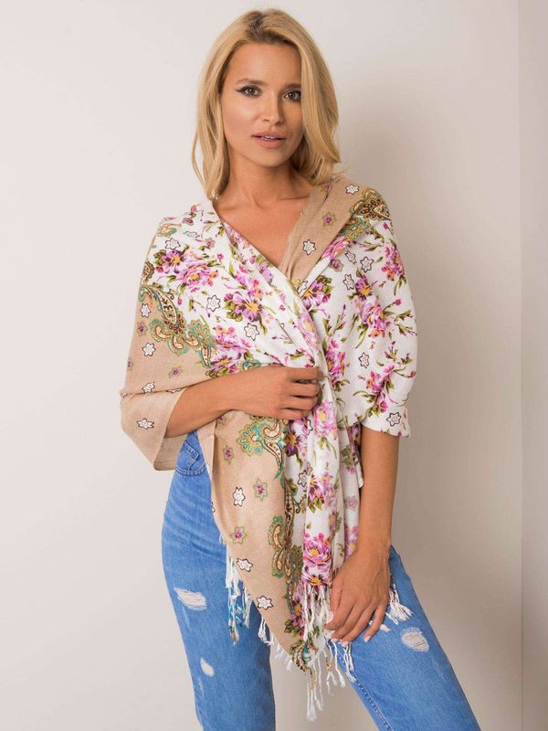 Fashionhunters Beige scarf with floral print