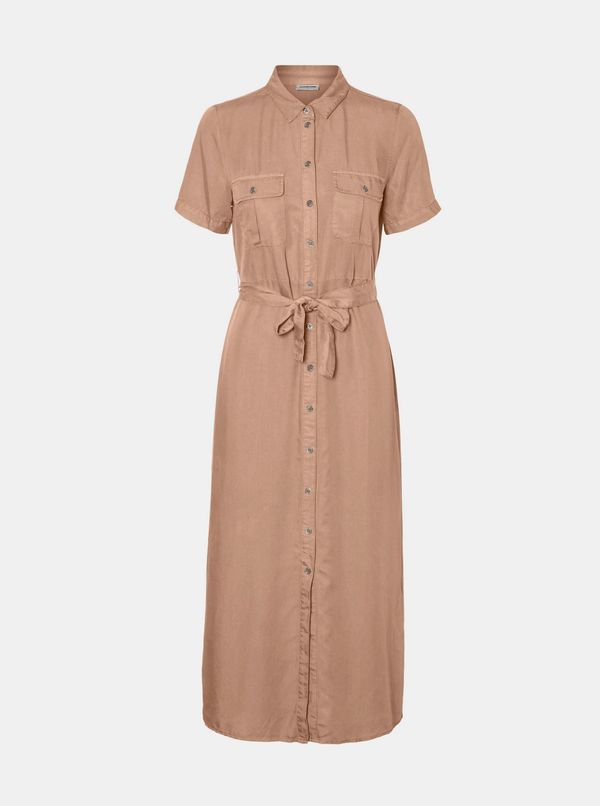 Noisy May Beige Shirt Maxi-dress with Tie Noisy May Cersei - Women