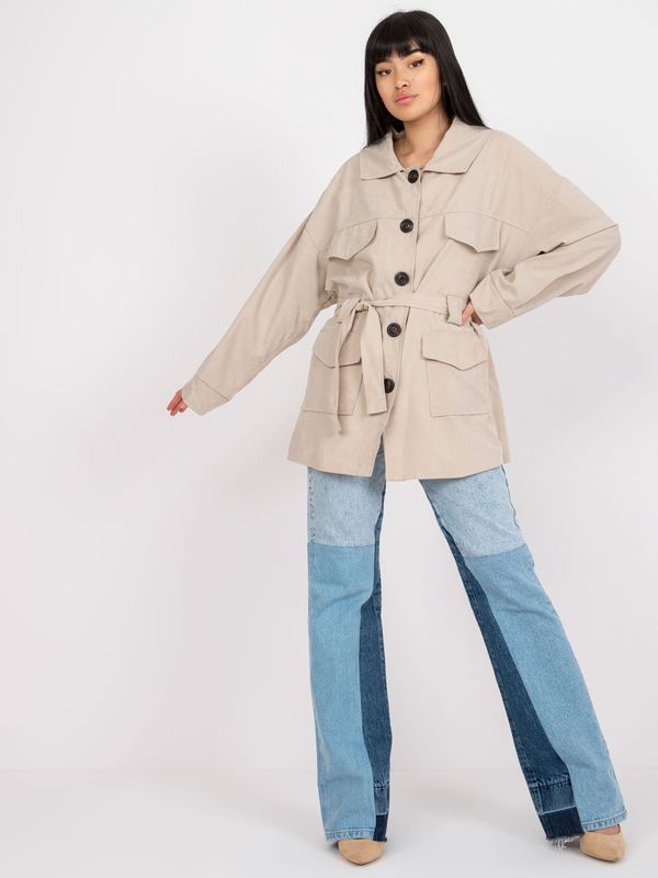 Fashionhunters Beige short coat with button fastening