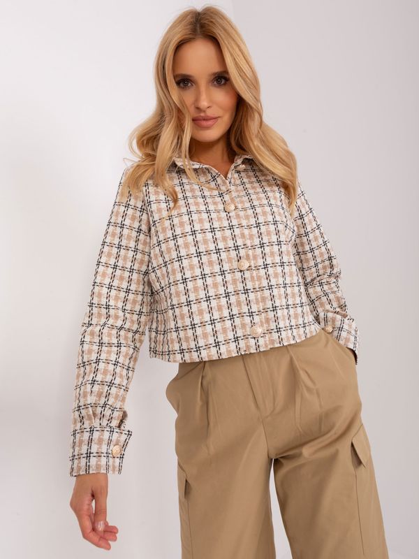 Fashionhunters Beige short plaid shirt with buttons