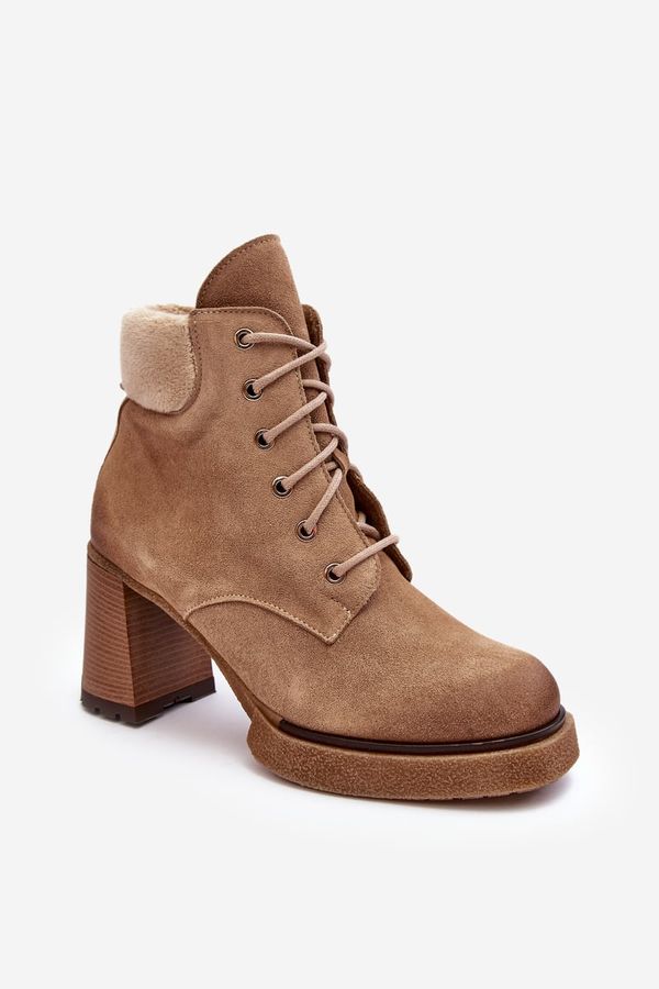 Kesi Beige Suede Lace-up High Heel Lemar Flomes Ankle Boots