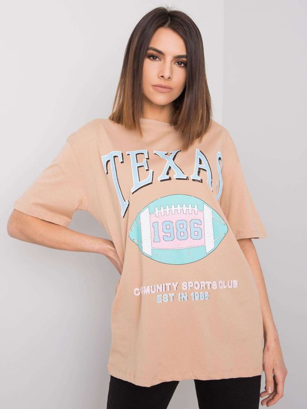 Fashionhunters Beige T-shirt with print RUE PARIS