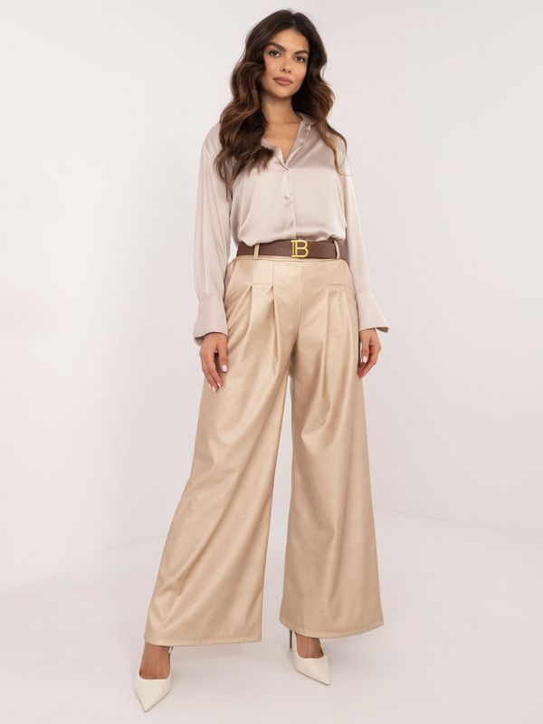 Fashionhunters Beige wide trousers made of eco-leather with pleats