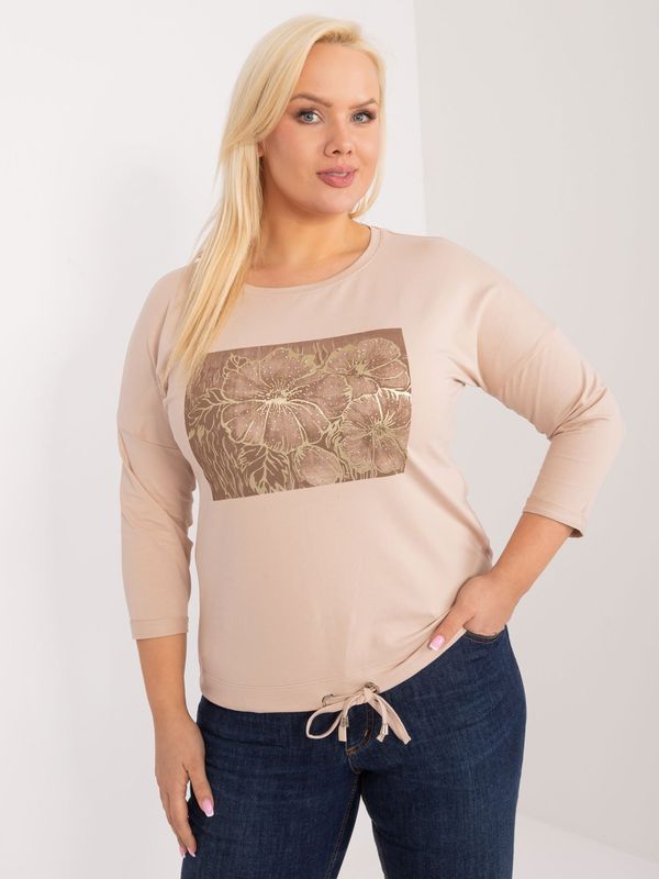 Fashionhunters Beige women's blouse in a larger size with 3/4 sleeves