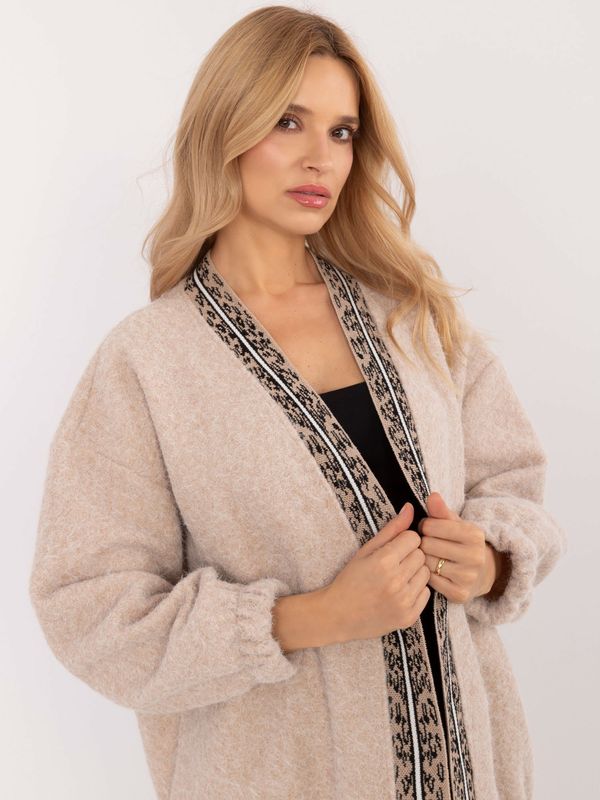 Fashionhunters Beige women's cardigan with decorative trim