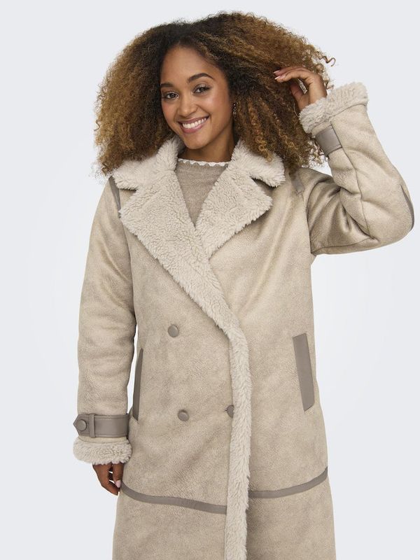 Only Beige women's coat in suede finish with faux fur ONLY Ylva
