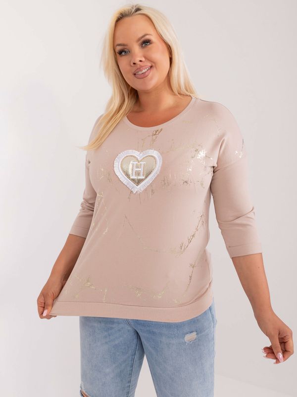 Fashionhunters Beige women's cotton blouse plus size