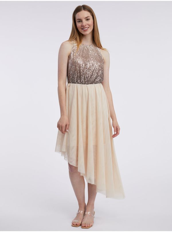 Orsay Beige women's dress with sequins ORSAY