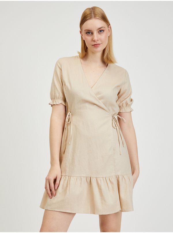 Orsay Beige women's linen wrap dress ORSAY