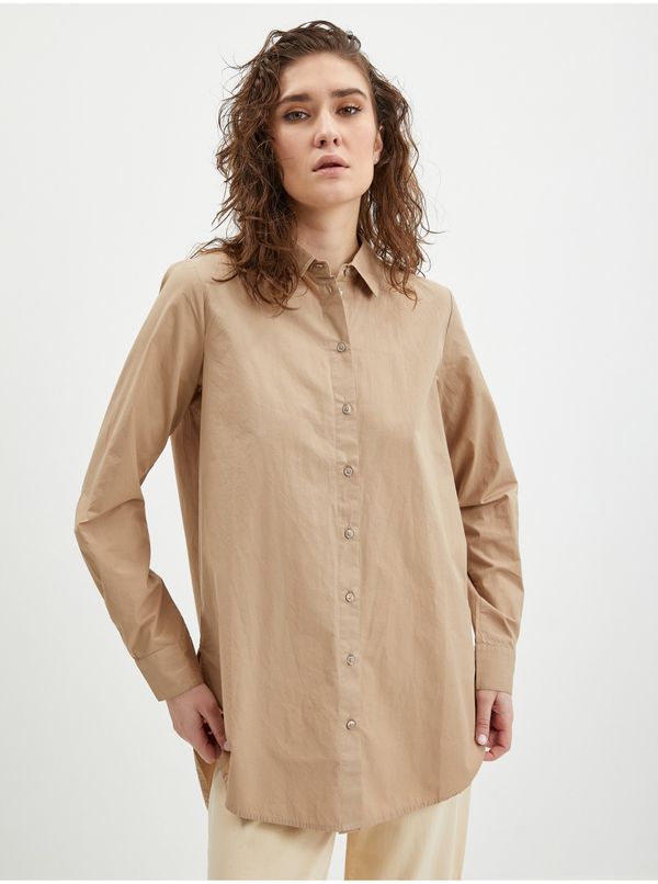 Pieces Beige Women's Oversize Shirt Pieces Jiva - Women's