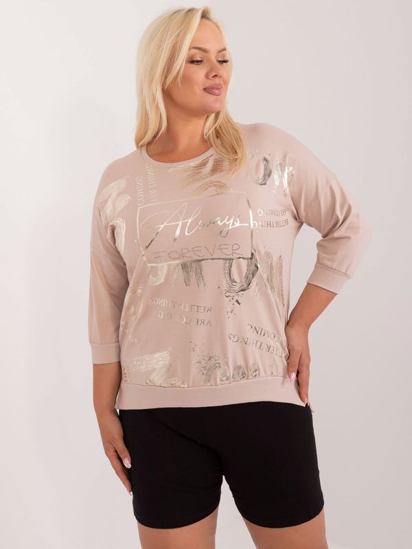 Fashionhunters Beige women's plus-size blouse with slits