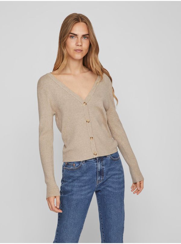 Vila Beige Women's Ribbed Cardigan VILA Comfy - Women