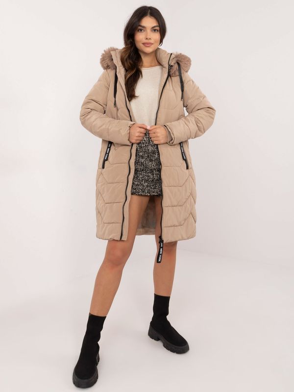 Factory Price Beige women's winter jacket with fur