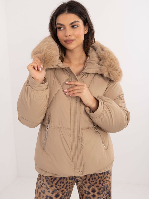 Factory Price Beige women's winter jacket with zip pockets