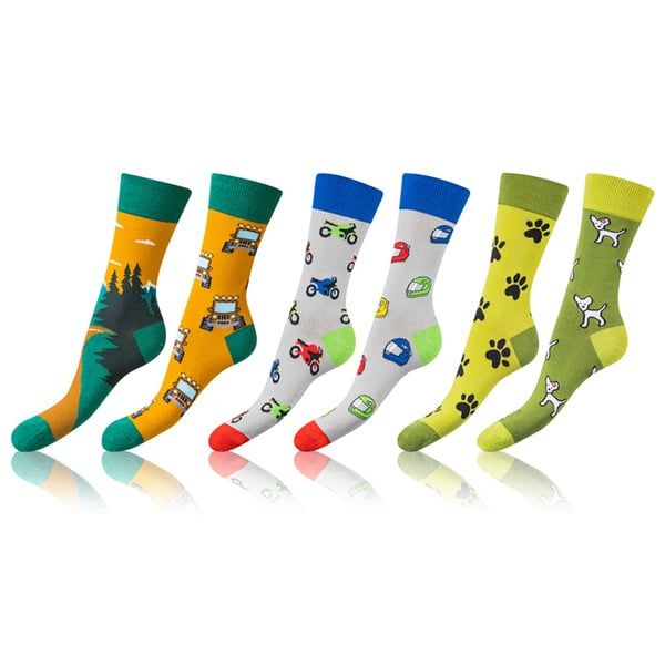 Bellinda Bellinda CRAZY SOCKS 3x - Fun crazy socks 3 pairs - light green - dark green - blue