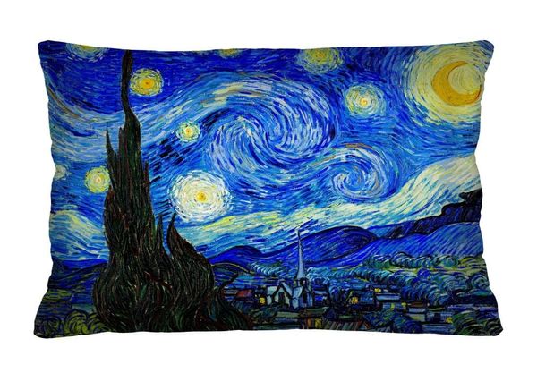 Bertoni Home Bertoni Home Unisex's Rectangular Pillow Van Gogh Elegance Print Gwiaździsta Noc Navy Blue