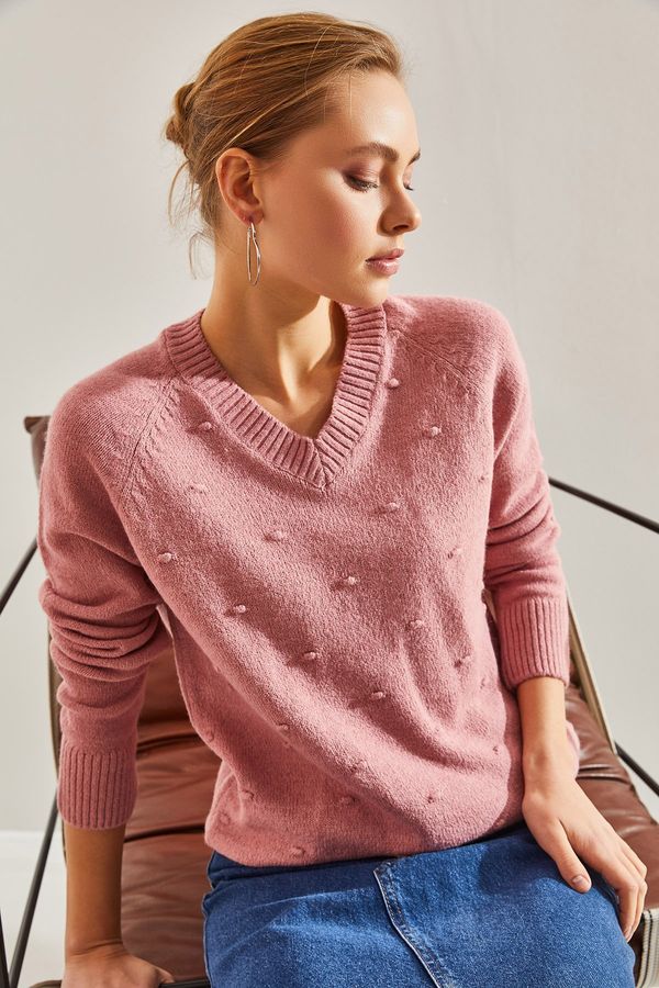 Bianco Lucci Bianco Lucci i Women's Bubble Pattern V-Neck Sweater
