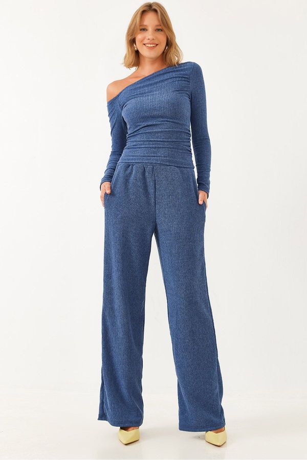 Bianco Lucci Bianco Lucci Women's Asymmetrical Collar Bottom Top Set