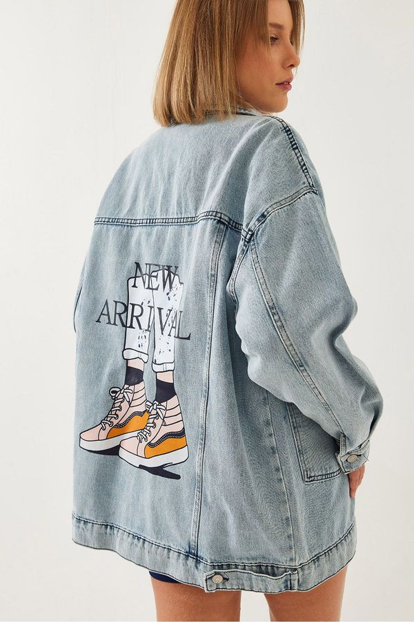 Bianco Lucci Bianco Lucci Women's Back Printed Denim Jacket 2404