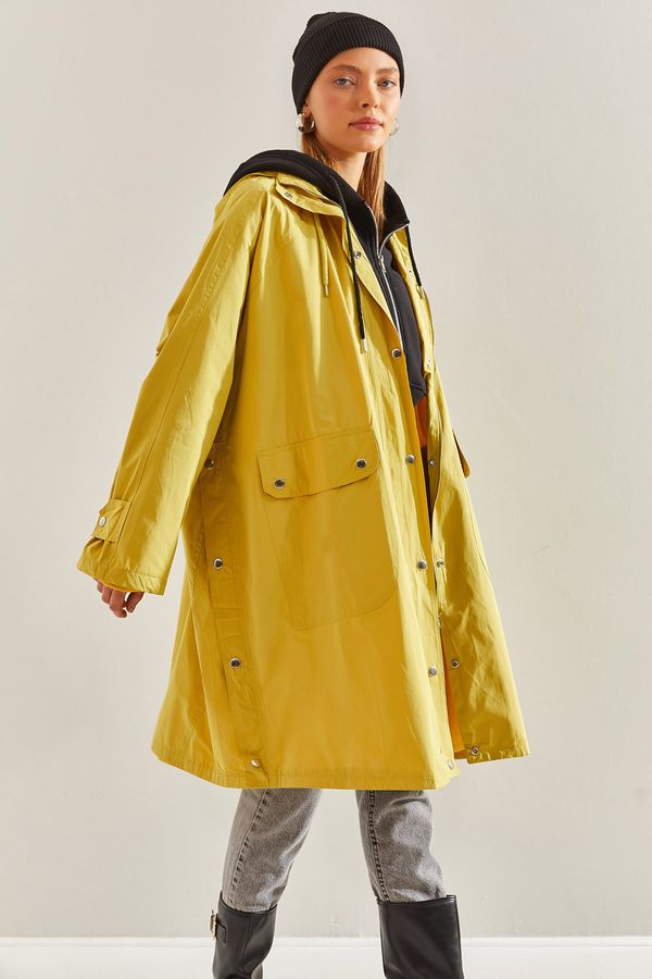 Bianco Lucci Bianco Lucci Women's Back Printed Hooded Long Raincoat