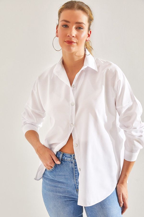 Bianco Lucci Bianco Lucci Women's Basic Foldable Sleeve Shirt