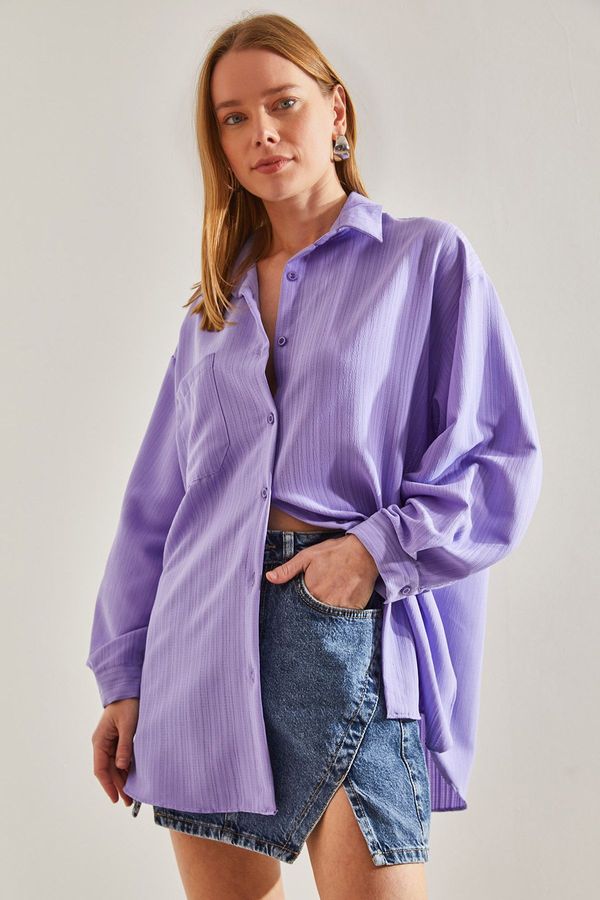 Bianco Lucci Bianco Lucci Women's Bella Fabric Single Pocket Oversize Shirt