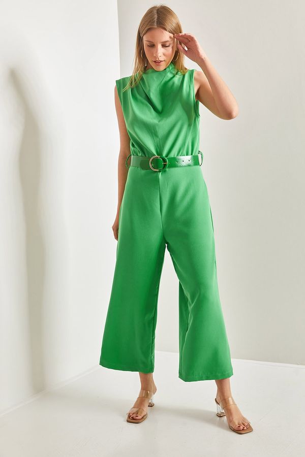 Bianco Lucci Bianco Lucci Women's Belted Turndown Collar Jumpsuit