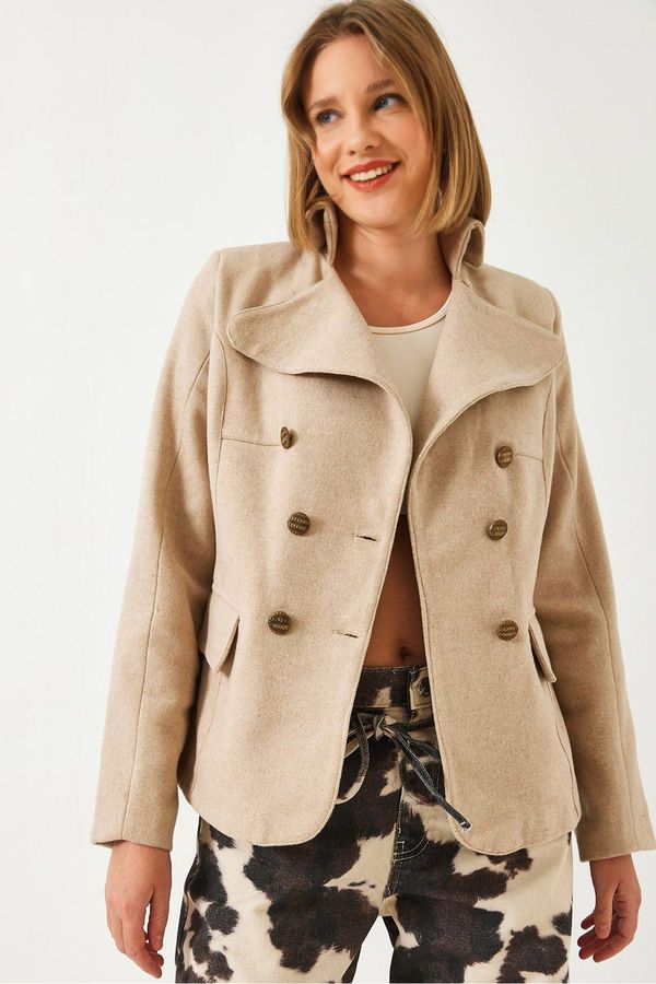 Bianco Lucci Bianco Lucci Women's Buttoned Lined Cashmere Jacket MBMS054