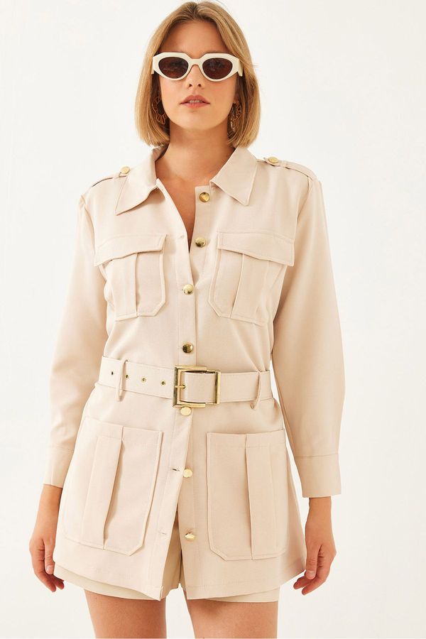 Bianco Lucci Bianco Lucci Women's Casual Cargo Jacket MBMS020