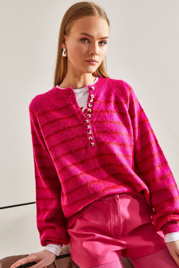 Bianco Lucci Bianco Lucci Women's Charmed Striped 11 Button Knitwear Sweater