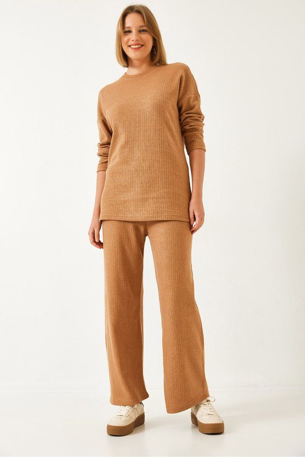 Bianco Lucci Bianco Lucci Women's Crew Neck Basic Bottom-Top Set 0036