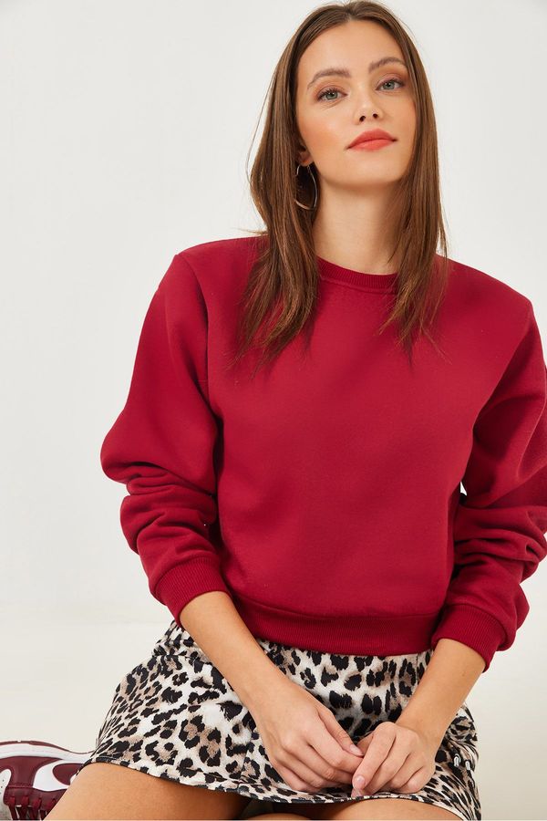 Bianco Lucci Bianco Lucci Women's Crew Neck Raised Basic Crop Sweatshirt