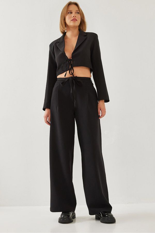 Bianco Lucci Bianco Lucci Women's Crop Jacket Double Bottom Top Suit 36373