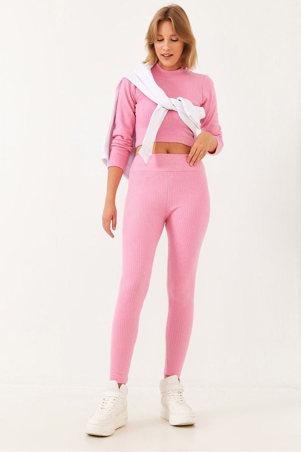 Bianco Lucci Bianco Lucci Women's Crop Top-Bottom Set with Tights 149