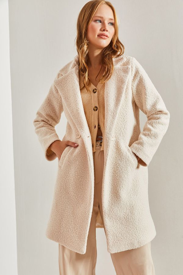 Bianco Lucci Bianco Lucci Women's Double-breasted Collar Pocket Stamped Coat