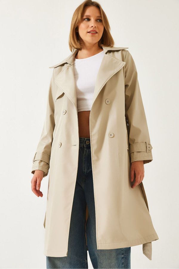 Bianco Lucci Bianco Lucci Women's Double Breasted Neckline Belted Trench Coat with Pockets 5918