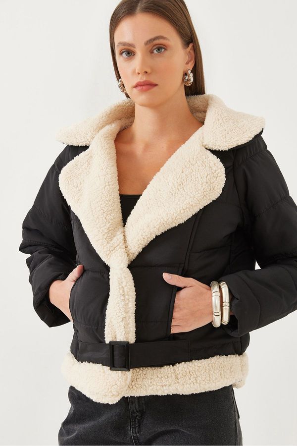 Bianco Lucci Bianco Lucci Women's Double Breasted Plush Detailed Puffer Coat 2401