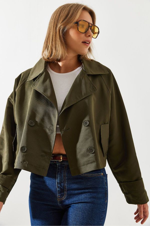 Bianco Lucci Bianco Lucci Women's Double-breasted Short Trench Coat