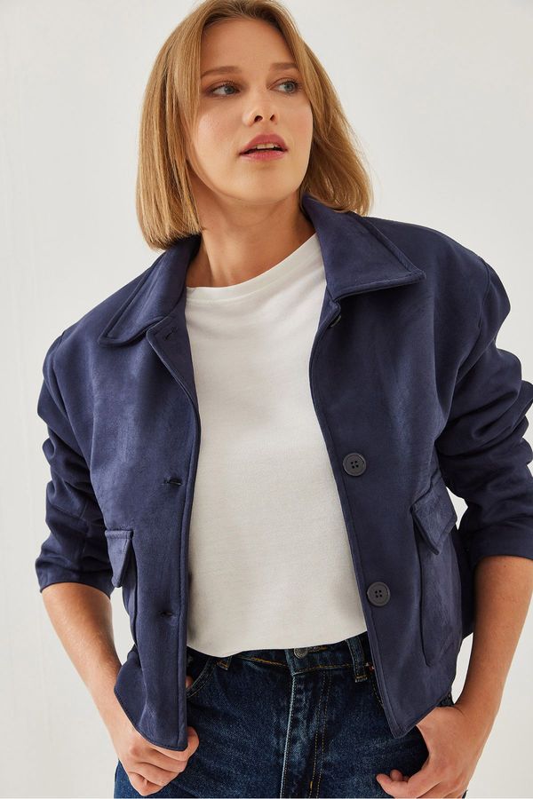 Bianco Lucci Bianco Lucci Women's Double Pocket Buttoned Suede Jacket 2499