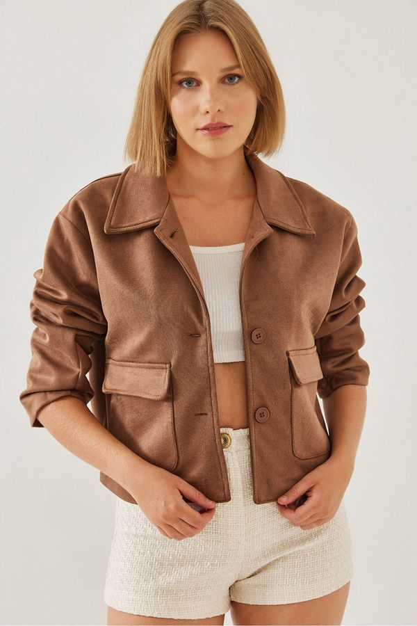 Bianco Lucci Bianco Lucci Women's Double Pocket Buttoned Suede Jacket 2499