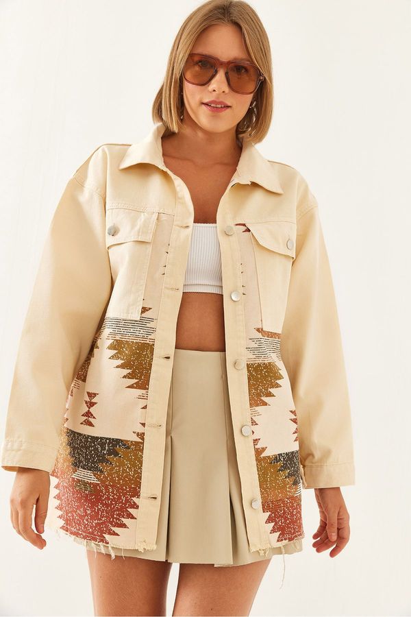 Bianco Lucci Bianco Lucci Women's Double Pocket Patterned Gabardine Jacket