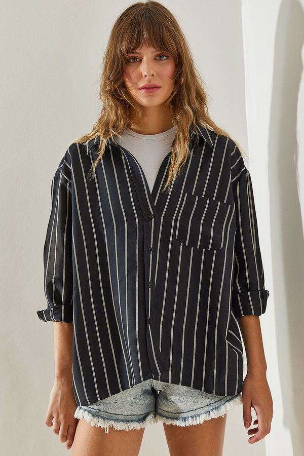 Bianco Lucci Bianco Lucci Women's Double Stripe Detailed Single Pocket 4708 Shirt