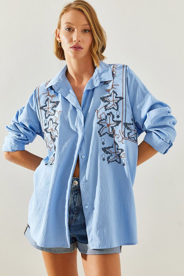 Bianco Lucci Bianco Lucci Women's Embroidered Patterned Oversize Shirt 5928
