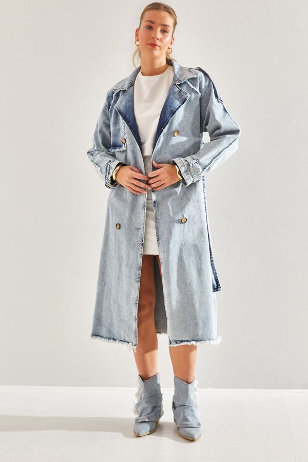 Bianco Lucci Bianco Lucci Women's Epaulette Belted Denim Trench Coat