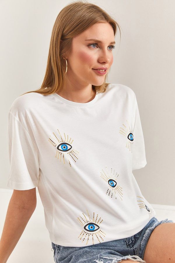 Bianco Lucci Bianco Lucci Women's Eye Pattern Combed Combed Cotton Tshirt